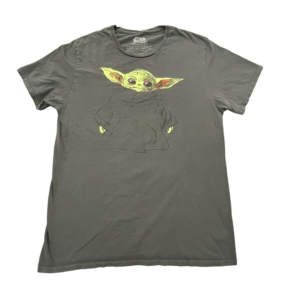 Star Wars Baby Yoda Grogu Mandalorian Mens‎ T Shirt Dark Gray Graphic Tee Large